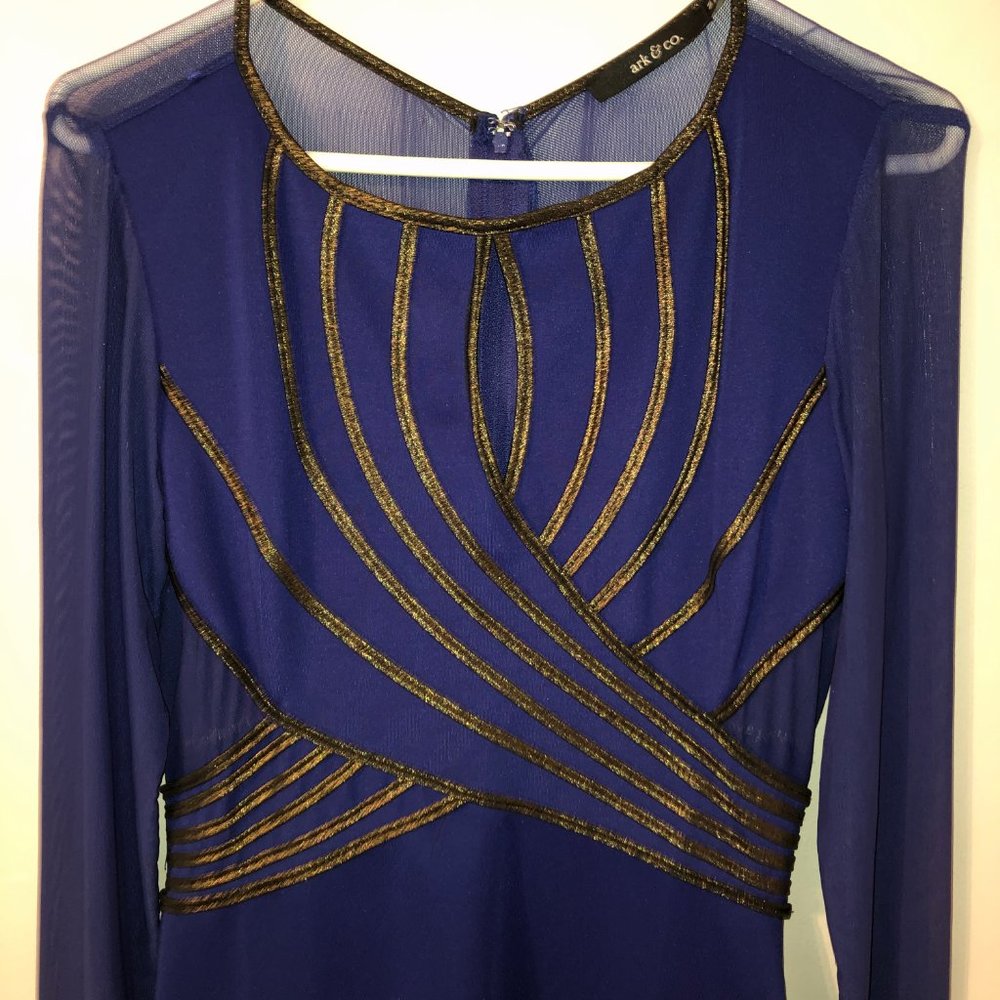 Blue & Gold Body Con Mini Dress with Sleeves
